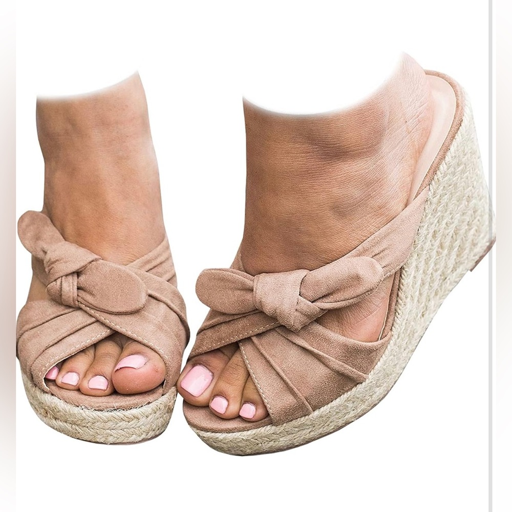 Womens Espadrilles Slip on Wedge Sandals BowTie Platform Open Toe Summer Mules
